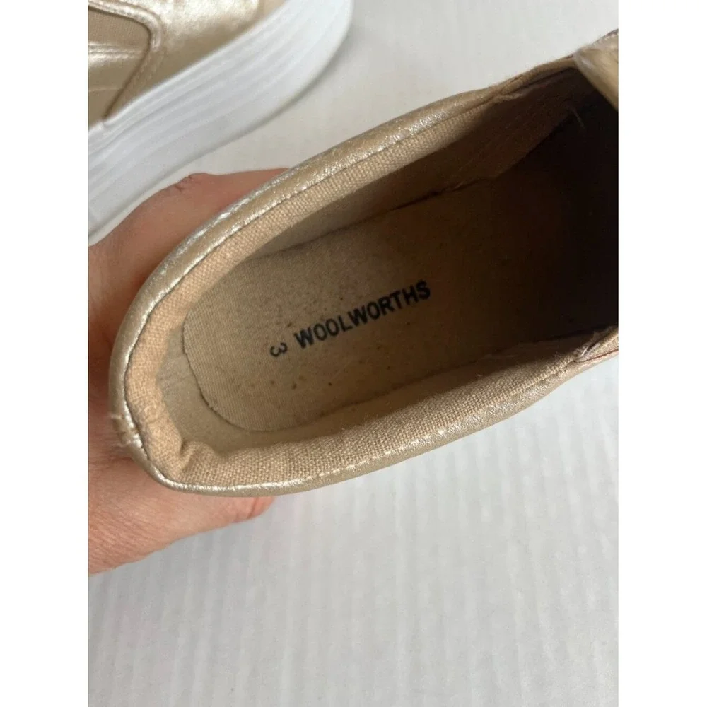 Woolworths Womens Sz 5.5 Gold Platform Slip On Sneakers Shoes